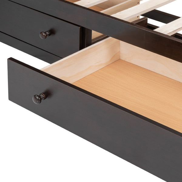HomeRoots Espresso Queen Bed Frame with Trundle, Drawers & Sturdy Slats for Modern Storage Solutions 596551