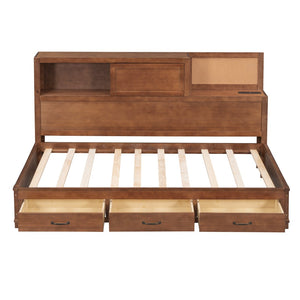 HomeRoots Brown Wood Twin Day Bed with Storage Drawers - Versatile Sofa and Bed for Guest Rooms & Living Spaces 596552