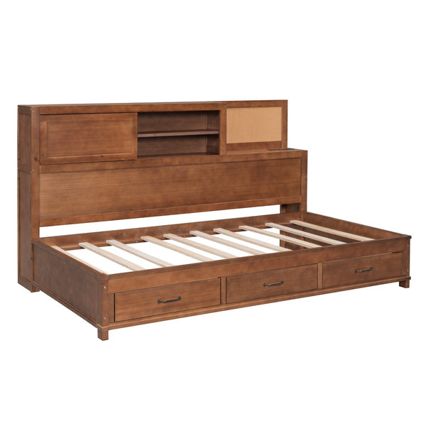 HomeRoots Brown Wood Twin Day Bed with Storage Drawers - Versatile Sofa and Bed for Guest Rooms & Living Spaces 596552