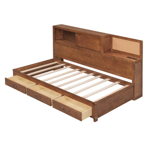 HomeRoots Brown Wood Twin Day Bed with Storage Drawers - Versatile Sofa and Bed for Guest Rooms & Living Spaces 596552