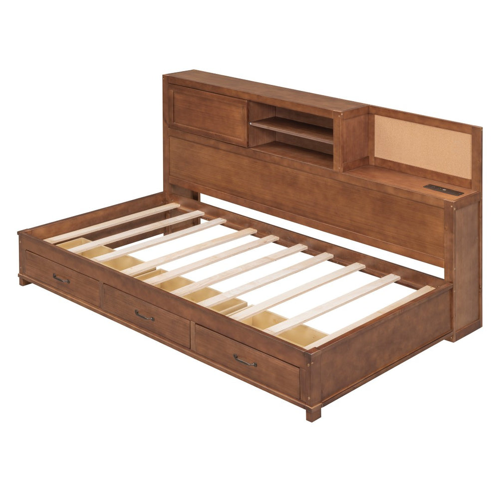 HomeRoots Brown Wood Twin Day Bed with Storage Drawers - Versatile Sofa and Bed for Guest Rooms & Living Spaces 596552
