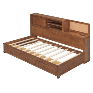 HomeRoots Brown Wood Twin Day Bed with Storage Drawers - Versatile Sofa and Bed for Guest Rooms & Living Spaces 596552