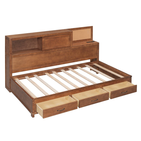 HomeRoots Brown Wood Twin Day Bed with Storage Drawers - Versatile Sofa and Bed for Guest Rooms & Living Spaces 596552