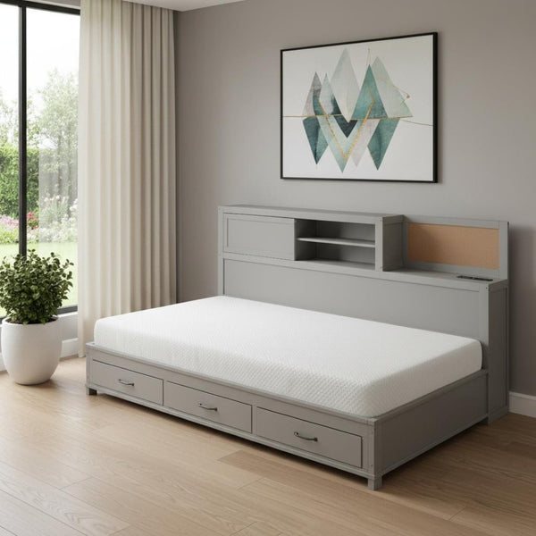 HomeRoots Gray Wood Twin Day Bed with Under-Bed Drawers - Stylish, Multi-Functional Furniture for Any Space 596553