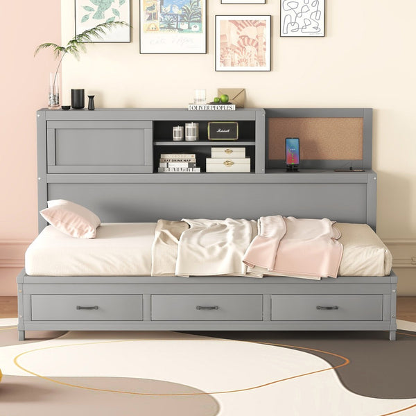 HomeRoots Gray Wood Twin Day Bed with Under-Bed Drawers - Stylish, Multi-Functional Furniture for Any Space 596553
