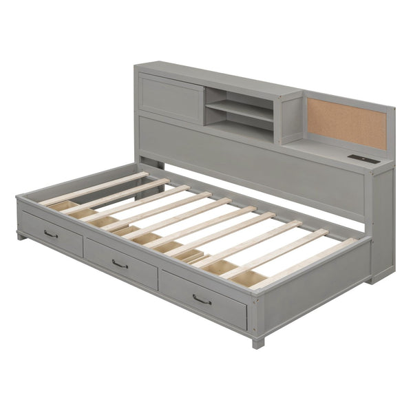 HomeRoots Gray Wood Twin Day Bed with Under-Bed Drawers - Stylish, Multi-Functional Furniture for Any Space 596553