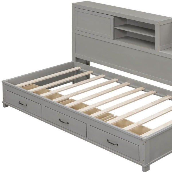 HomeRoots Gray Wood Twin Day Bed with Under-Bed Drawers - Stylish, Multi-Functional Furniture for Any Space 596553