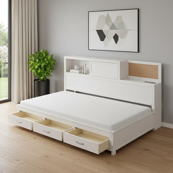 HomeRoots White Wood Twin Day Bed with Built-In Storage Drawers - Versatile Sofa & Sleep Solution for Any Room 596554