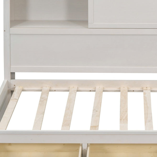 HomeRoots White Wood Twin Day Bed with Built-In Storage Drawers - Versatile Sofa & Sleep Solution for Any Room 596554