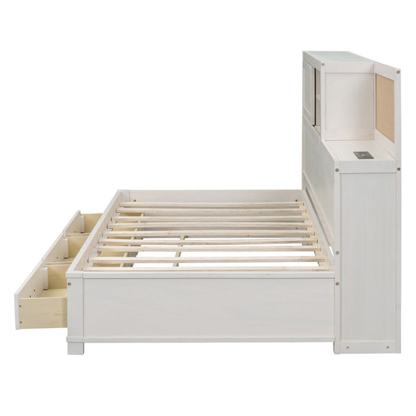 HomeRoots White Wood Twin Day Bed with Built-In Storage Drawers - Versatile Sofa & Sleep Solution for Any Room 596554