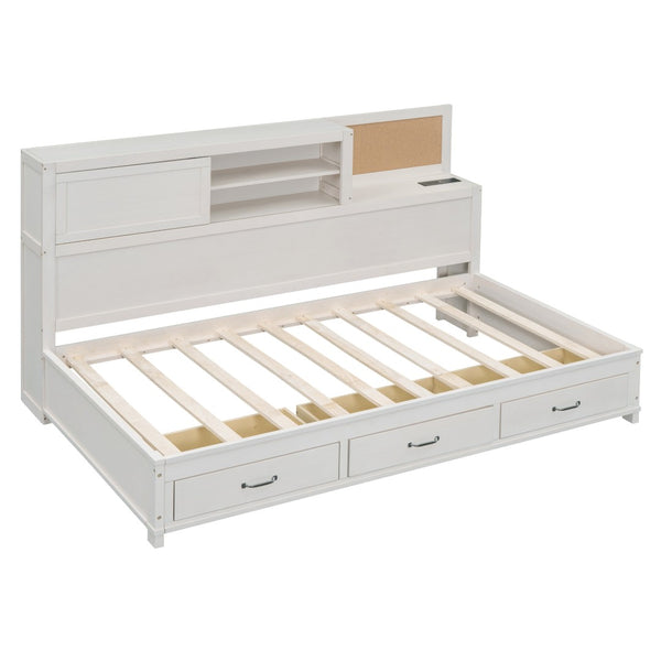 HomeRoots White Wood Twin Day Bed with Built-In Storage Drawers - Versatile Sofa & Sleep Solution for Any Room 596554