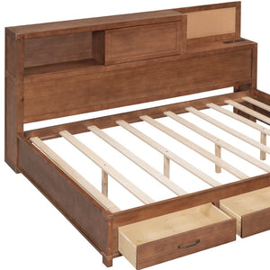 HomeRoots Brown Wood Full Day Bed with Drawers – Stylish Multi-Function Seating & Sleeping Solution for Any Room 596555