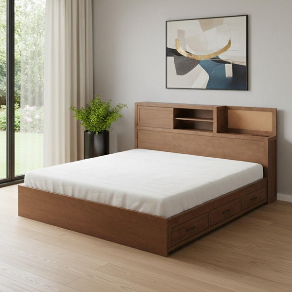 HomeRoots Brown Wood Full Day Bed with Drawers – Stylish Multi-Function Seating & Sleeping Solution for Any Room 596555