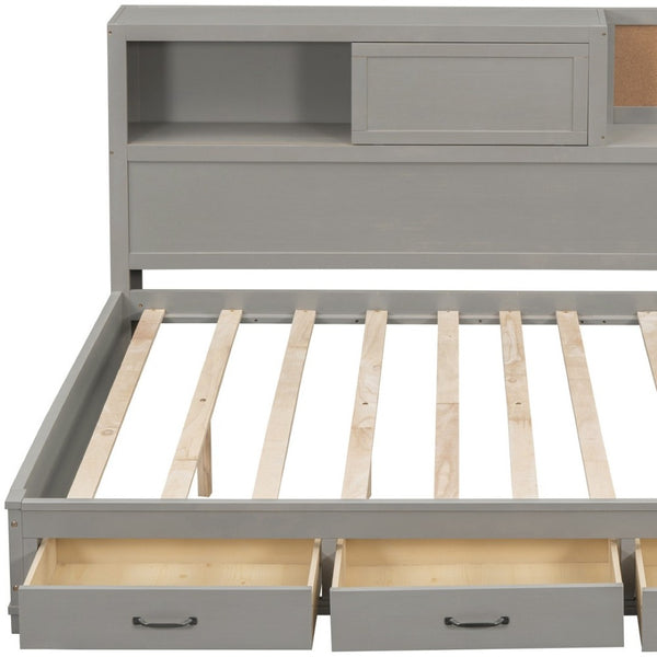 HomeRoots Gray Wood Full Day Bed with Storage Drawers - Stylish, Versatile Design for Any Room or Office Space 596556