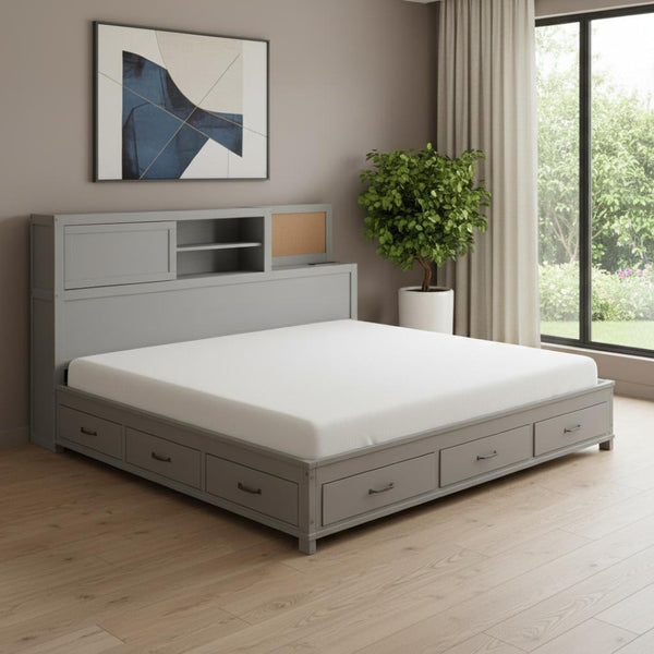 HomeRoots Gray Wood Full Day Bed with Storage Drawers - Stylish, Versatile Design for Any Room or Office Space 596556