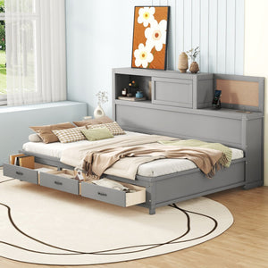 HomeRoots Gray Wood Full Day Bed with Storage Drawers - Stylish, Versatile Design for Any Room or Office Space 596556