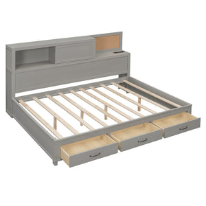 HomeRoots Gray Wood Full Day Bed with Storage Drawers - Stylish, Versatile Design for Any Room or Office Space 596556