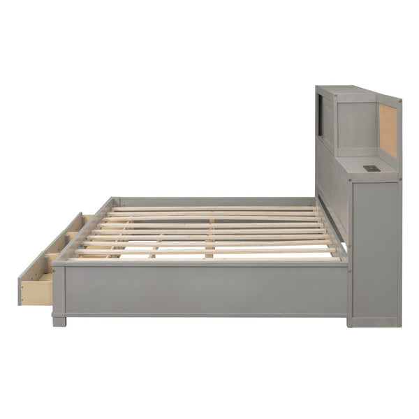 HomeRoots Gray Wood Full Day Bed with Storage Drawers - Stylish, Versatile Design for Any Room or Office Space 596556