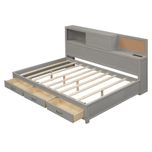 HomeRoots Gray Wood Full Day Bed with Storage Drawers - Stylish, Versatile Design for Any Room or Office Space 596556
