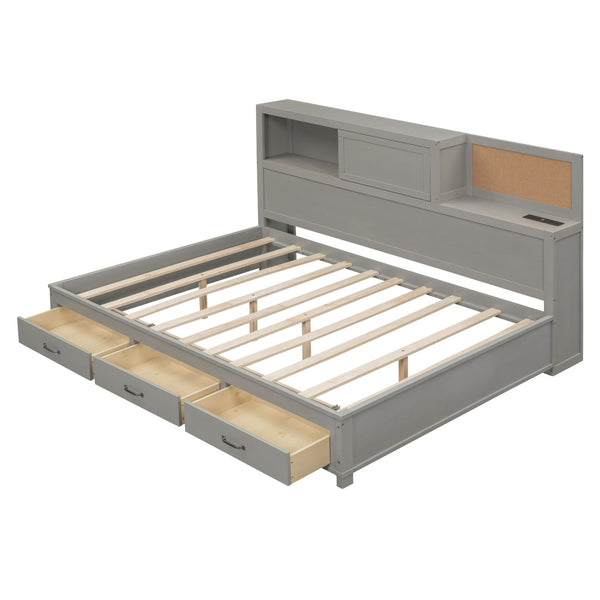 HomeRoots Gray Wood Full Day Bed with Storage Drawers - Stylish, Versatile Design for Any Room or Office Space 596556