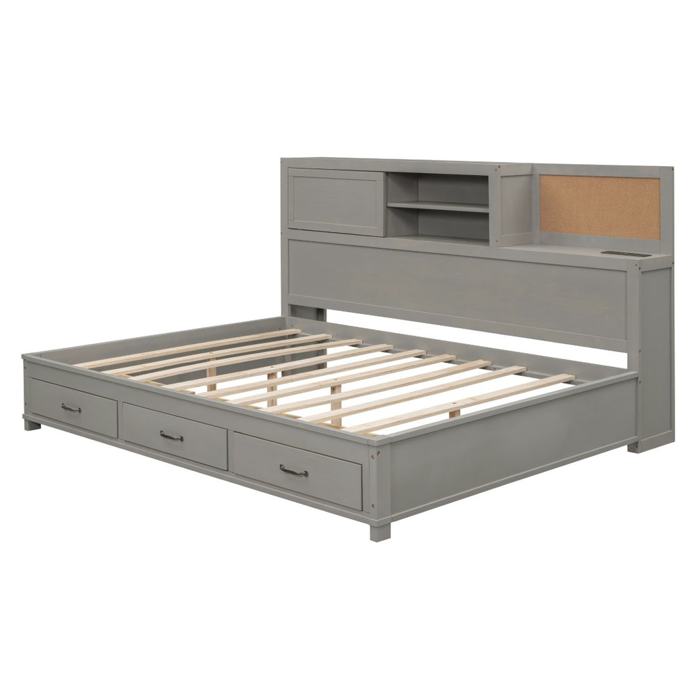 HomeRoots Gray Wood Full Day Bed with Storage Drawers - Stylish, Versatile Design for Any Room or Office Space 596556