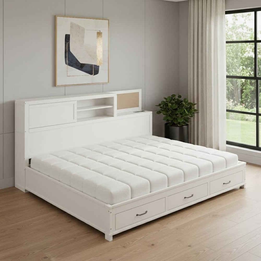 HomeRoots White Wood Full Day Bed with Storage Drawers - Stylish, Durable, Versatile Design for Any Room 596557
