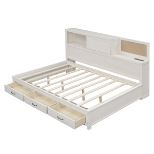 HomeRoots White Wood Full Day Bed with Storage Drawers - Stylish, Durable, Versatile Design for Any Room 596557
