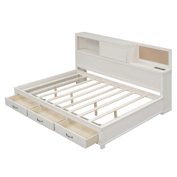 HomeRoots White Wood Full Day Bed with Storage Drawers - Stylish, Durable, Versatile Design for Any Room 596557