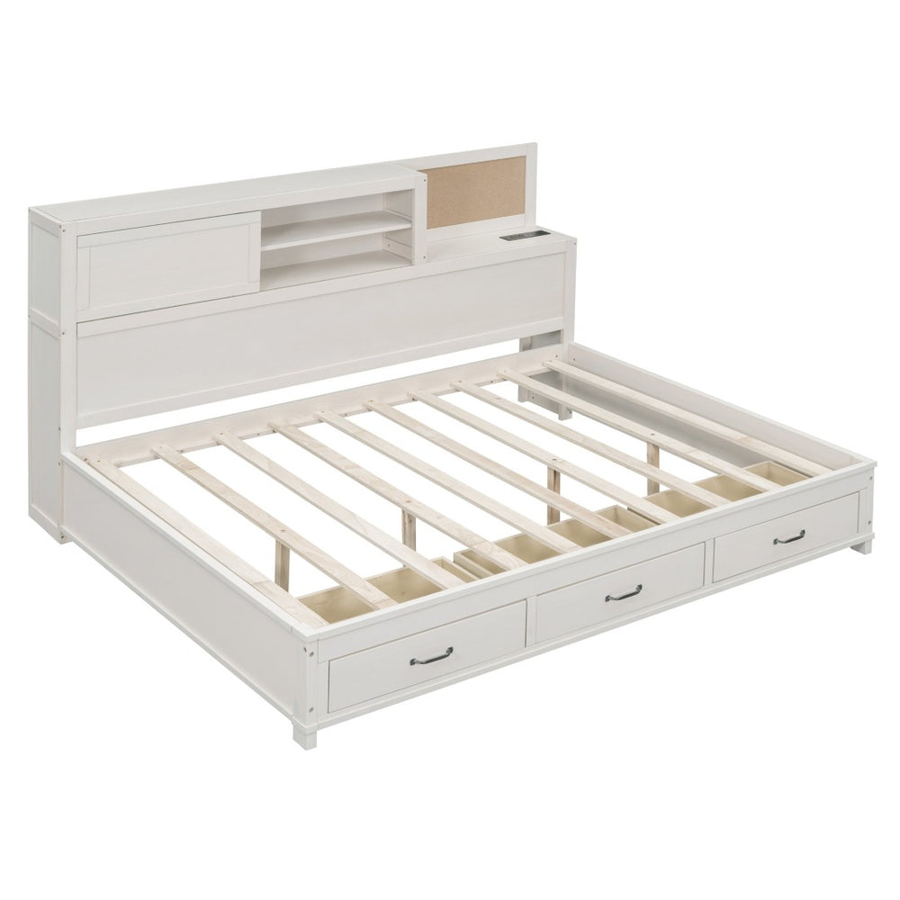 HomeRoots White Wood Full Day Bed with Storage Drawers - Stylish, Durable, Versatile Design for Any Room 596557