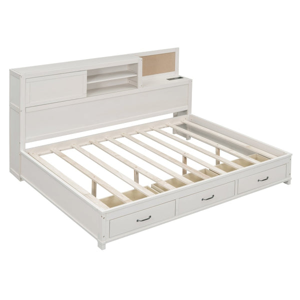 HomeRoots White Wood Full Day Bed with Storage Drawers - Stylish, Durable, Versatile Design for Any Room 596557