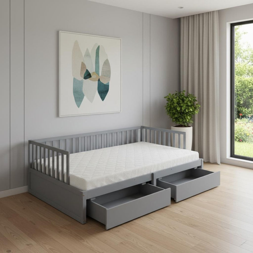 HomeRoots Gray Wood Twin Day Bed with Storage Drawers - Stylish Multi-Purpose Design for Modern Spaces 596558