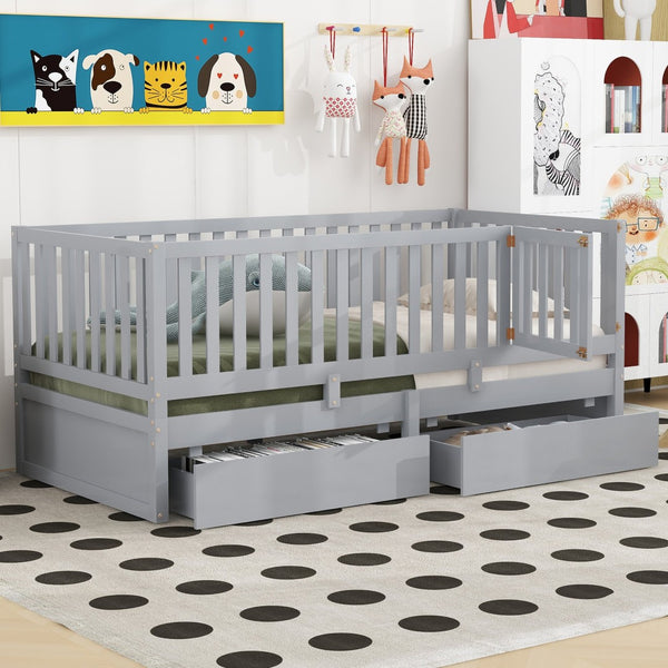 HomeRoots Gray Wood Twin Day Bed with Storage Drawers - Stylish Multi-Purpose Design for Modern Spaces 596558