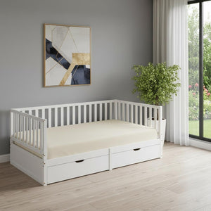 HomeRoots White Wood Twin Day Bed with Storage Drawers - Stylish & Functional Seating for Any Space 596559