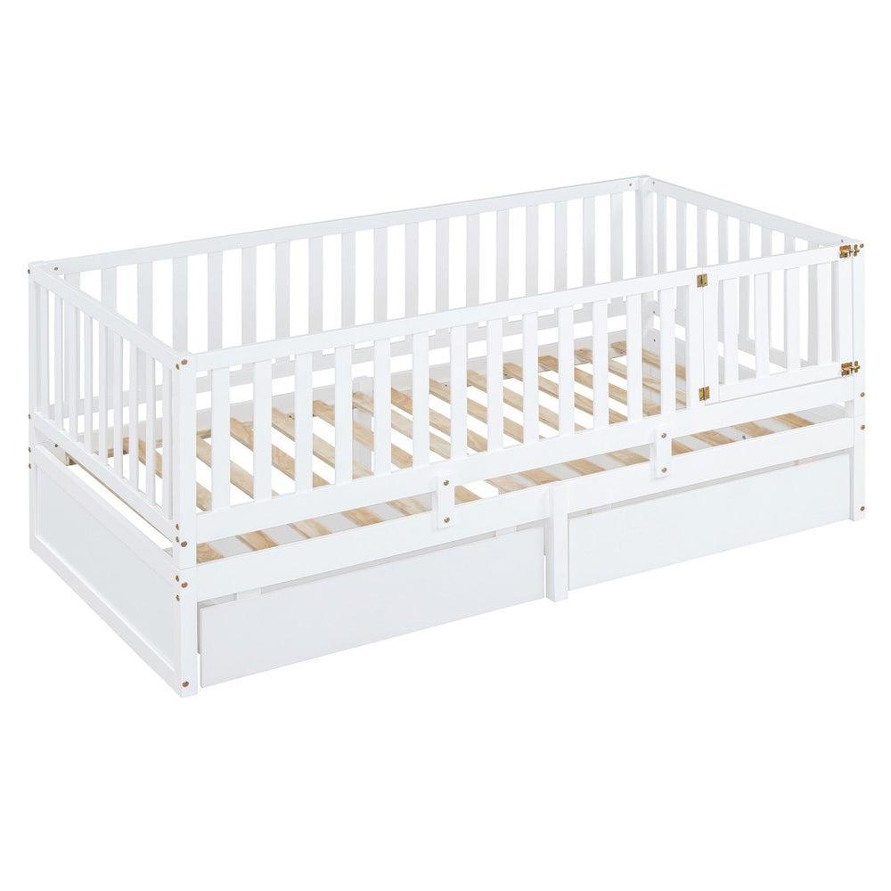 HomeRoots White Wood Twin Day Bed with Storage Drawers - Stylish & Functional Seating for Any Space 596559