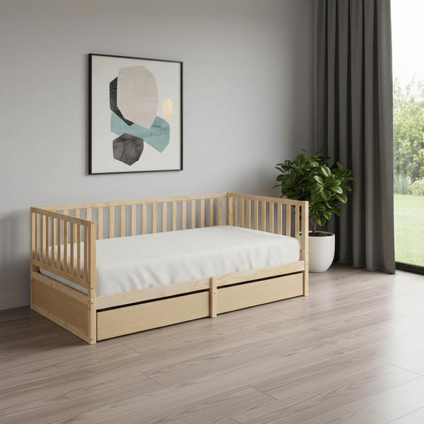 HomeRoots Natural Wood Twin Day Bed with Drawers – Elegant Multi-Functional Seating and Sleeping Solution 596560