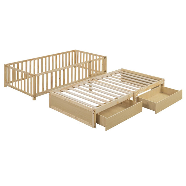 HomeRoots Natural Wood Twin Day Bed with Drawers – Elegant Multi-Functional Seating and Sleeping Solution 596560