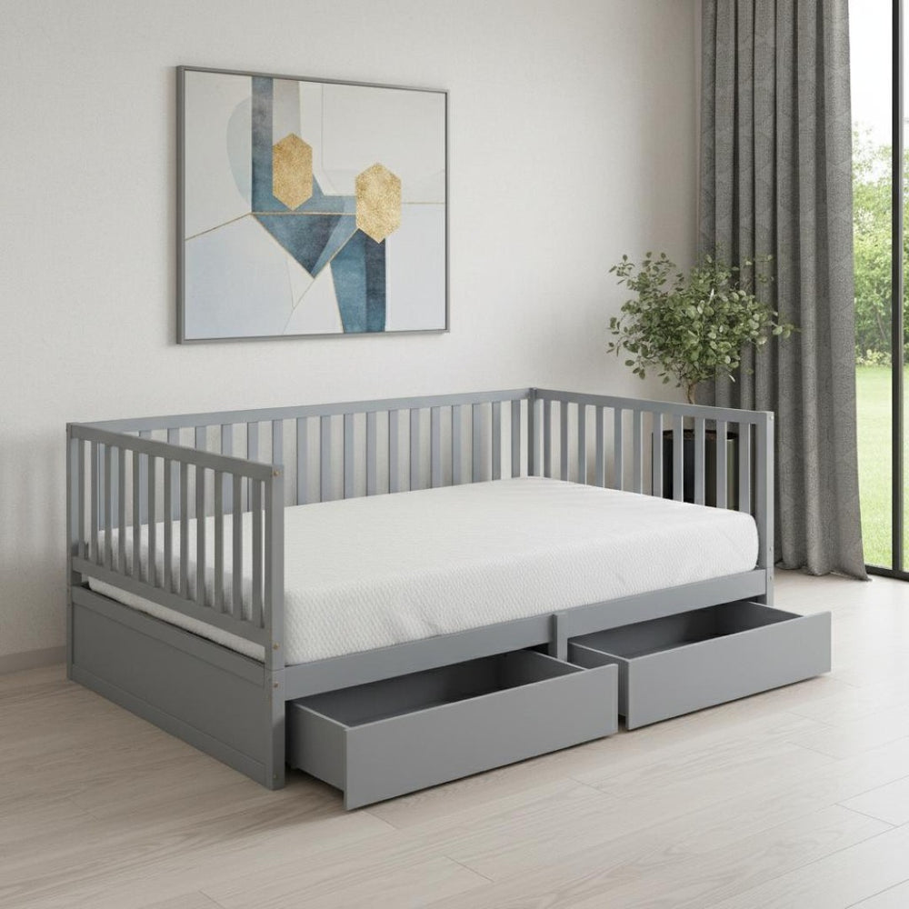 HomeRoots Gray Wood Full Day Bed with Storage Drawers – Elegant, Versatile Design for Comfort & Style 596561