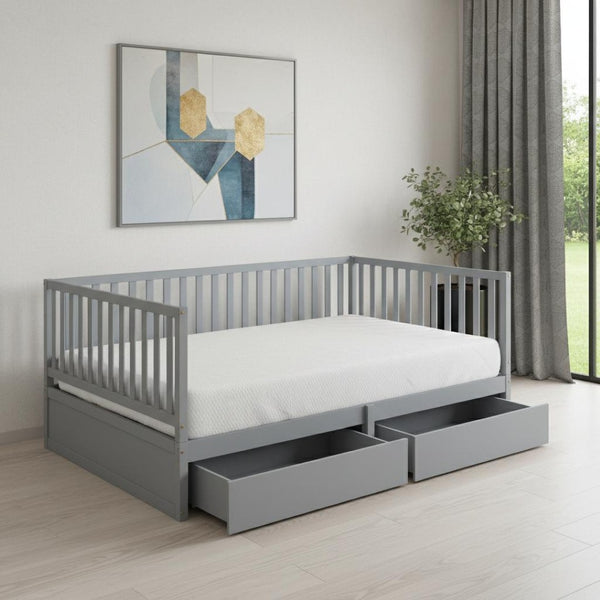 HomeRoots Gray Wood Full Day Bed with Storage Drawers – Elegant, Versatile Design for Comfort & Style 596561