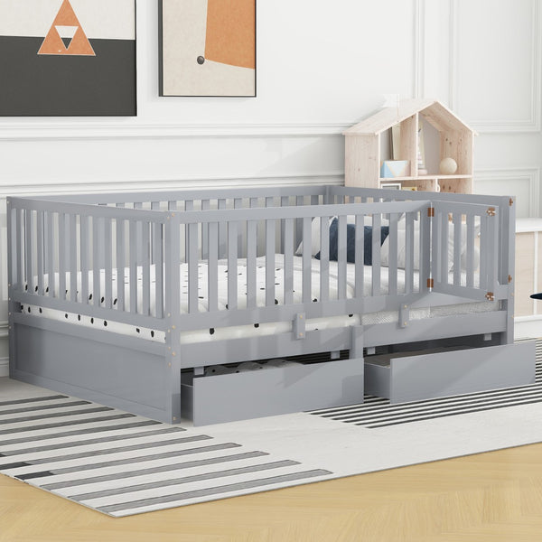 HomeRoots Gray Wood Full Day Bed with Storage Drawers – Elegant, Versatile Design for Comfort & Style 596561