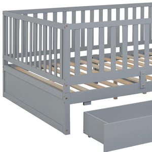 HomeRoots Gray Wood Full Day Bed with Storage Drawers – Elegant, Versatile Design for Comfort & Style 596561