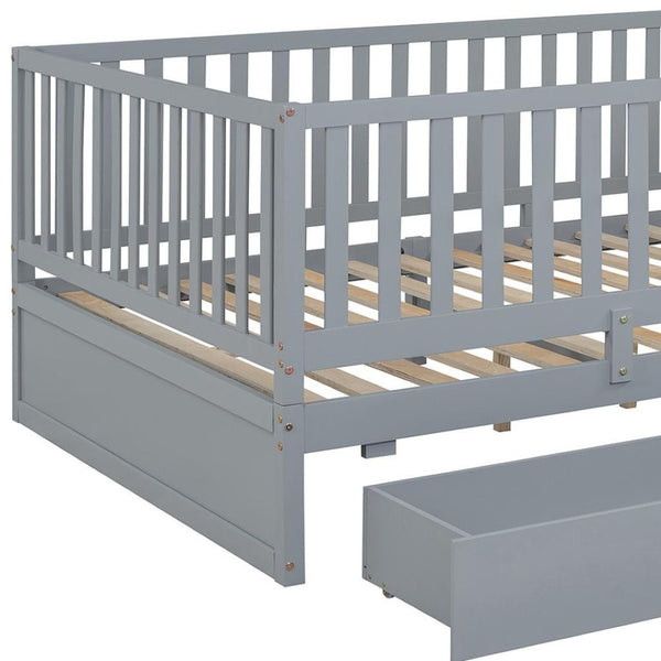 HomeRoots Gray Wood Full Day Bed with Storage Drawers – Elegant, Versatile Design for Comfort & Style 596561