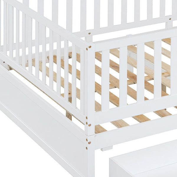 HomeRoots White Wood Full Day Bed with Versatile Storage Drawers for Stylish Guest and Living Room Comfort 596562