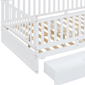 HomeRoots White Wood Full Day Bed with Versatile Storage Drawers for Stylish Guest and Living Room Comfort 596562