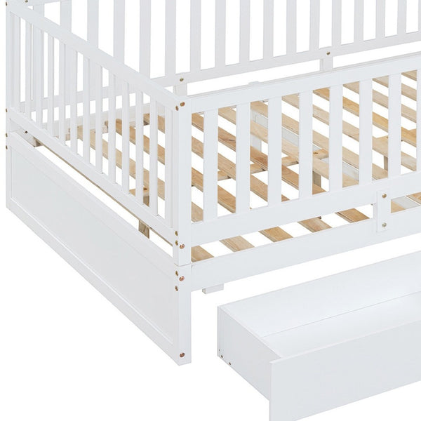 HomeRoots White Wood Full Day Bed with Versatile Storage Drawers for Stylish Guest and Living Room Comfort 596562