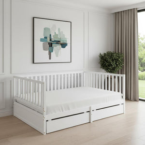 HomeRoots White Wood Full Day Bed with Versatile Storage Drawers for Stylish Guest and Living Room Comfort 596562
