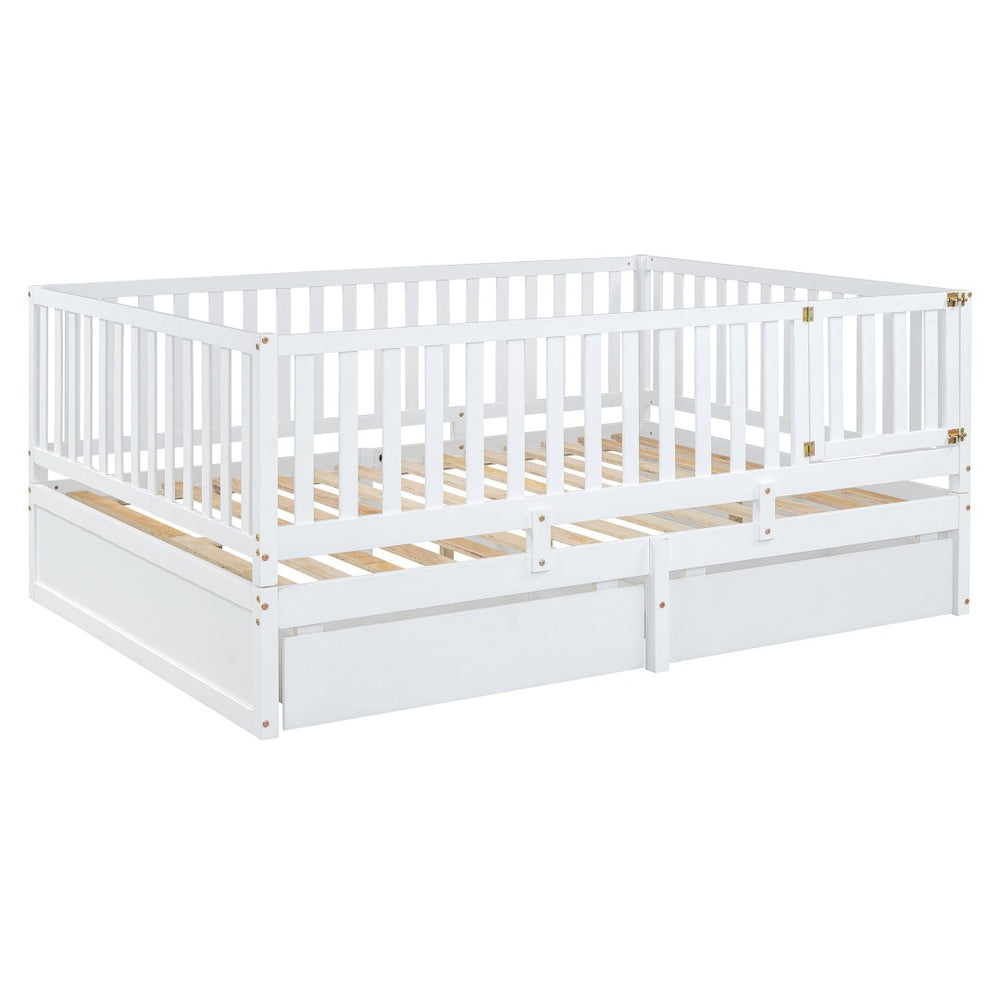 HomeRoots White Wood Full Day Bed with Versatile Storage Drawers for Stylish Guest and Living Room Comfort 596562
