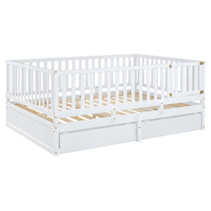 HomeRoots White Wood Full Day Bed with Versatile Storage Drawers for Stylish Guest and Living Room Comfort 596562