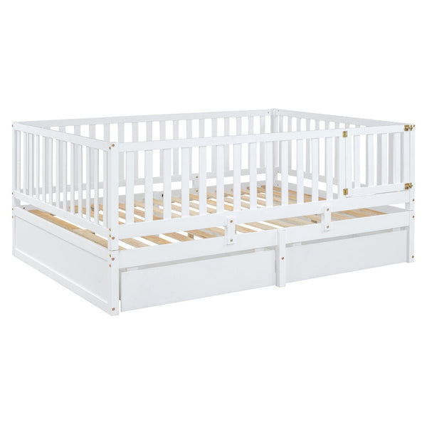 HomeRoots White Wood Full Day Bed with Versatile Storage Drawers for Stylish Guest and Living Room Comfort 596562