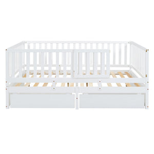 HomeRoots White Wood Full Day Bed with Versatile Storage Drawers for Stylish Guest and Living Room Comfort 596562