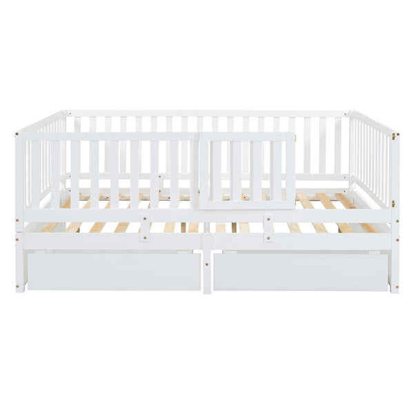 HomeRoots White Wood Full Day Bed with Versatile Storage Drawers for Stylish Guest and Living Room Comfort 596562